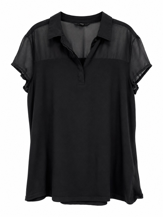Banana Republic Tops - Banana Republic Black Sheer Yoke Short Sleeve Blouse